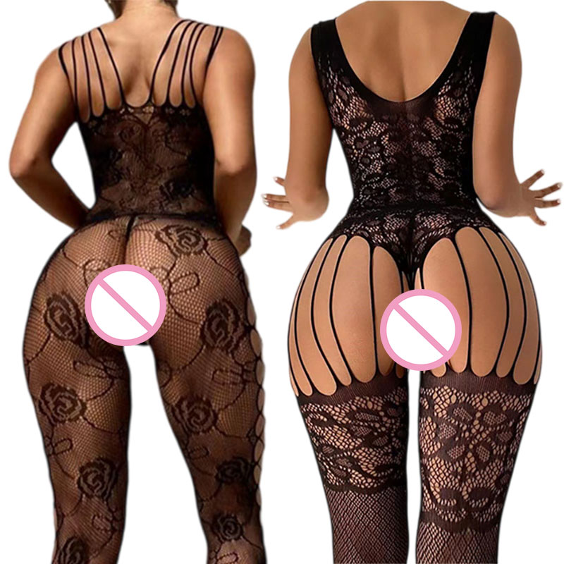 Fishnet Stocking Women - Zwart Crotchless Zachte Stretch Body Kousen