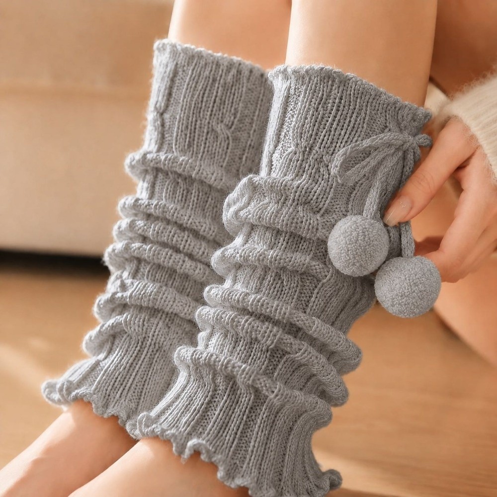 Boot Sock Slouchy - Gebreide beenwarmers met geruite randen, kabelbreiselpatroon,