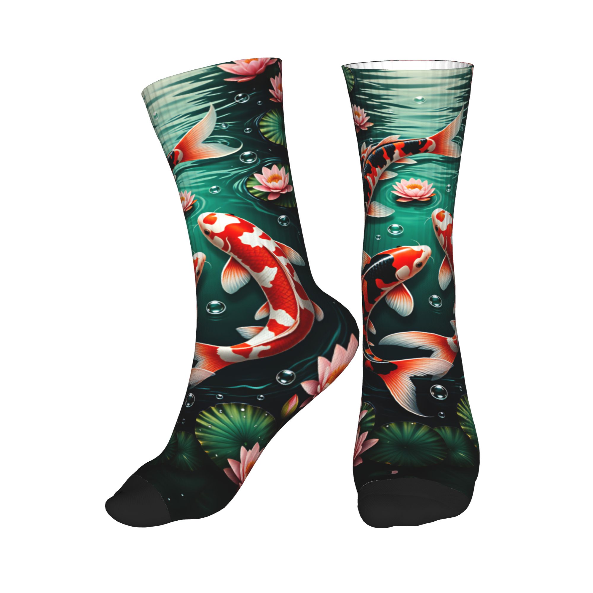 Dress Sock Men - Drie Koi Lotus Dark Pond Feng