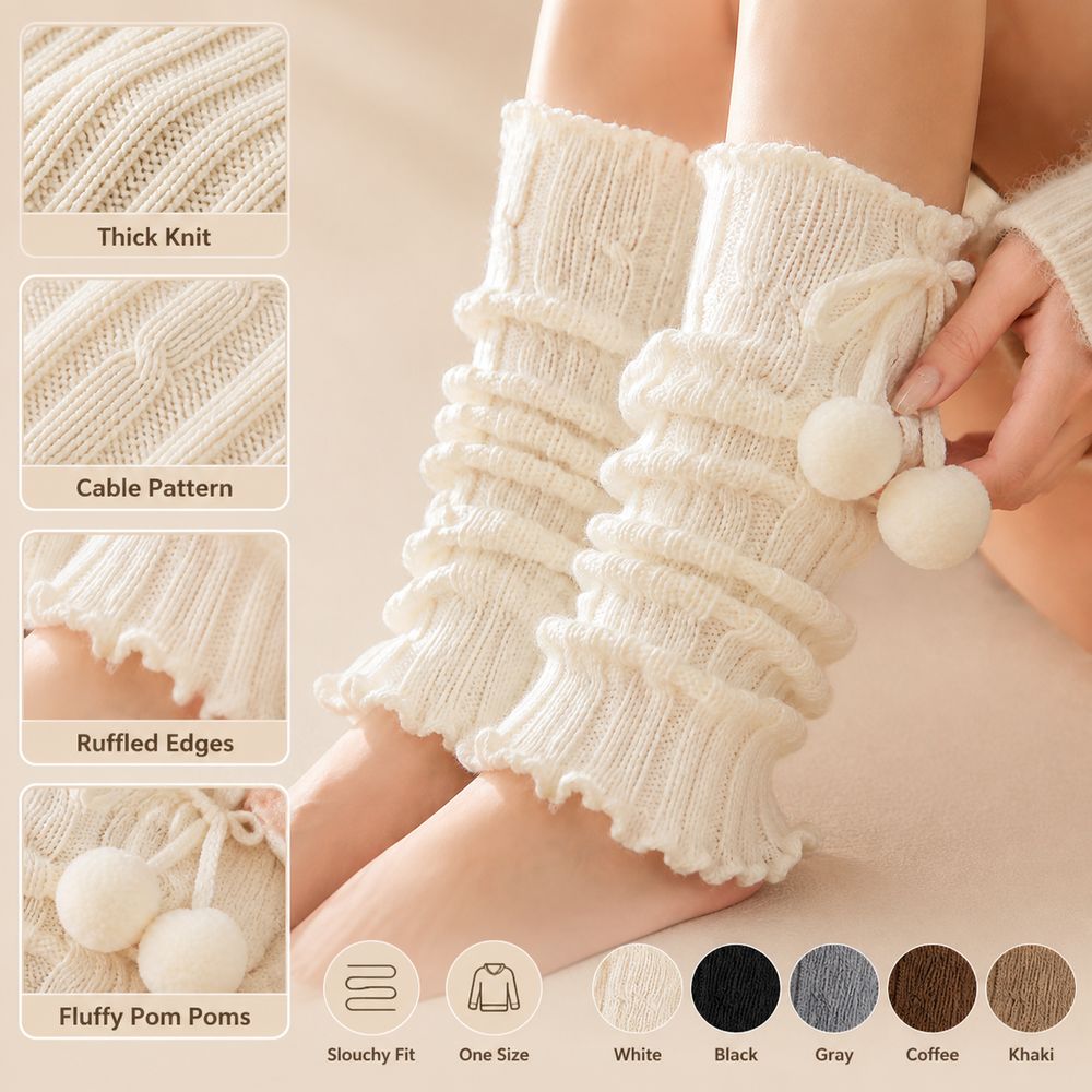 Boot Sock Slouchy - Gebreide beenwarmers met geruite randen, kabelbreiselpatroon,